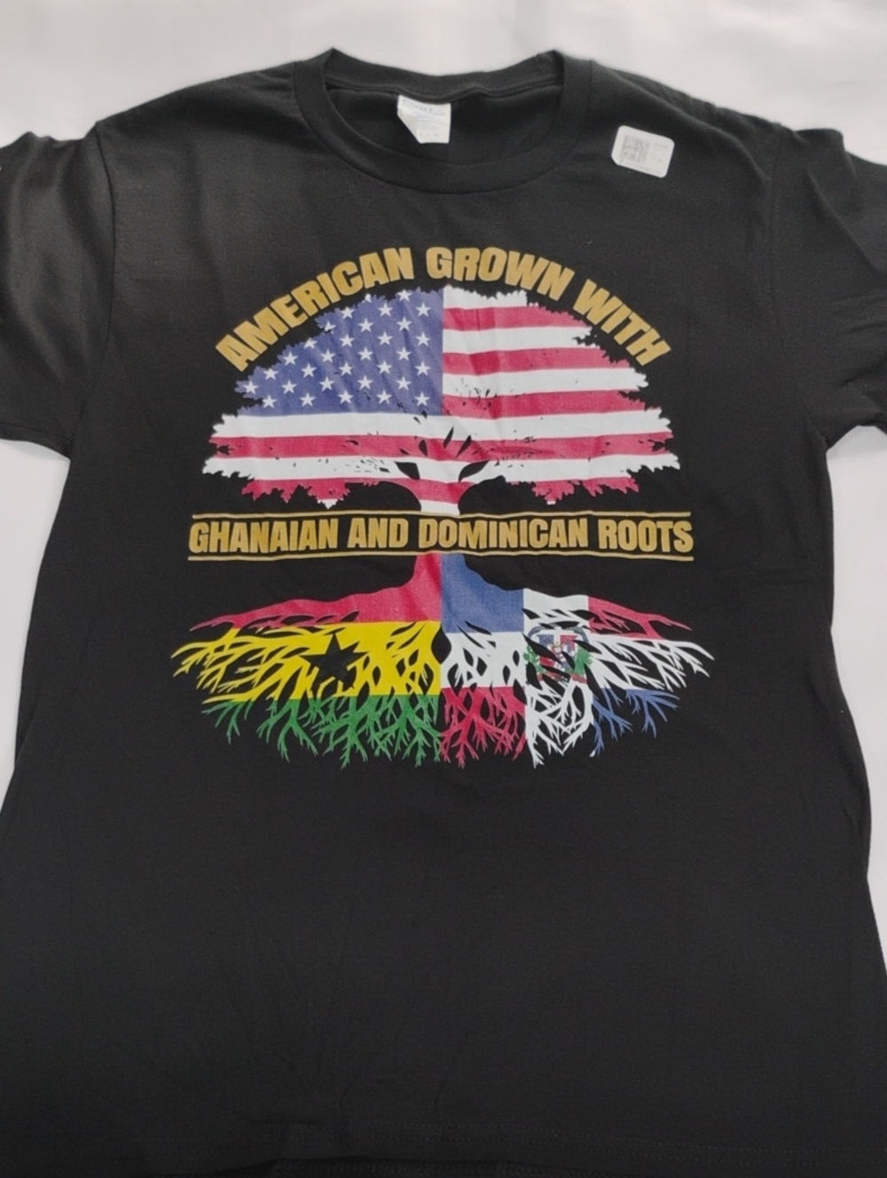 Adult Black Graphic Tee - American Grown with Ghanaian and Dominican Roots